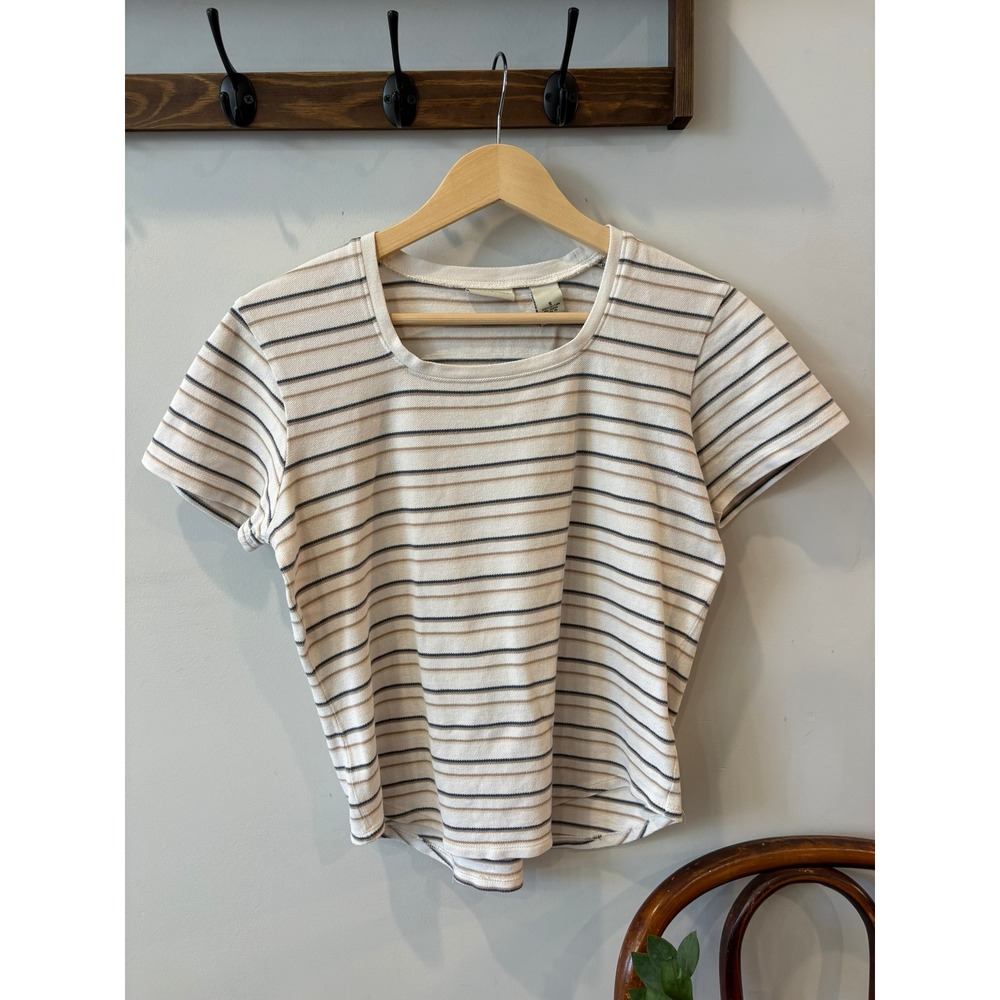 Crossroads Striped Cotton Scoop Neck Short Sleeve Top S